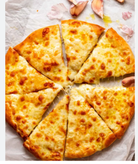 picture of a cheese pizza with garlic